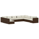 10 Piece Garden Lounge Set with Cushions Brown Poly Rattan - Front View