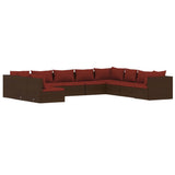 10 Piece Garden Lounge Set with Cushions Brown Poly Rattan - Front View