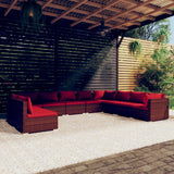 10 Piece Garden Lounge Set with Cushions Brown Poly Rattan