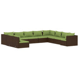 10 Piece Garden Lounge Set with Cushions Brown Poly Rattan