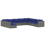 10 Piece Garden Lounge Set with Cushions Grey Poly Rattan - Front View