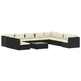 11 Piece Garden Lounge Set with Cushions Black Poly Rattan - Front View
