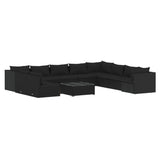 11 Piece Garden Lounge Set with Cushions Black Poly Rattan - Front View