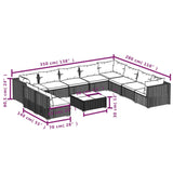 11 Piece Garden Lounge Set with Cushions Black Poly Rattan - Rear View