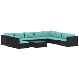 11 Piece Garden Lounge Set with Cushions Black Poly Rattan