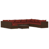 11 Piece Garden Lounge Set with Cushions Brown Poly Rattan - Front View