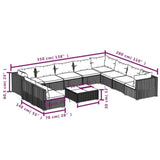 11 Piece Garden Lounge Set with Cushions Grey Poly Rattan - Rear View