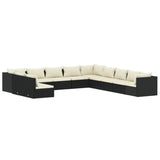 11 Piece Garden Lounge Set with Cushions Black Poly Rattan - Front View