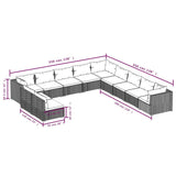 11 Piece Garden Lounge Set with Cushions Black Poly Rattan - 45-Degree Angle