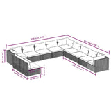 11 Piece Garden Lounge Set with Cushions Black Poly Rattan - 45-Degree Angle