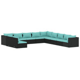 11 Piece Garden Lounge Set with Cushions Black Poly Rattan