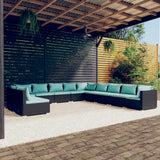 11 Piece Garden Lounge Set with Cushions Black Poly Rattan