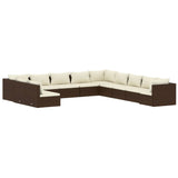 11 Piece Garden Lounge Set with Cushions Brown Poly Rattan - Front View