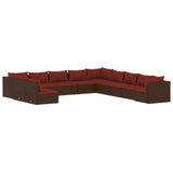 11 Piece Garden Lounge Set with Cushions Brown Poly Rattan