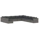11 Piece Garden Lounge Set with Cushions Grey Poly Rattan - Front View