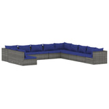 11 Piece Garden Lounge Set with Cushions Grey Poly Rattan - Front View