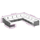 11 Piece Garden Lounge Set with Cushions Grey Poly Rattan - 45-Degree Angle