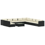 12 Piece Garden Lounge Set with Cushions Black Poly Rattan - Front View