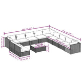 12 Piece Garden Lounge Set with Cushions Black Poly Rattan - Rear View