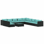 12 Piece Garden Lounge Set with Cushions Black Poly Rattan