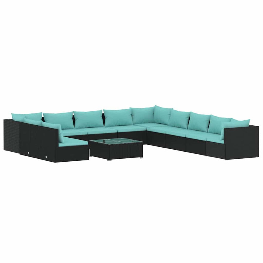 12 Piece Garden Lounge Set with Cushions Black Poly Rattan