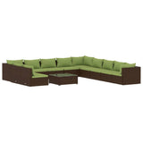 12 Piece Garden Lounge Set with Cushions Brown Poly Rattan