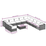 12 Piece Garden Lounge Set with Cushions Brown Poly Rattan - Rear View