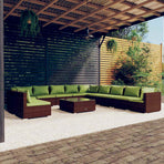 12 Piece Garden Lounge Set with Cushions Brown Poly Rattan