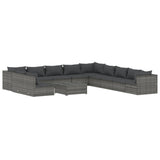 12 Piece Garden Lounge Set with Cushions Grey Poly Rattan - Front View