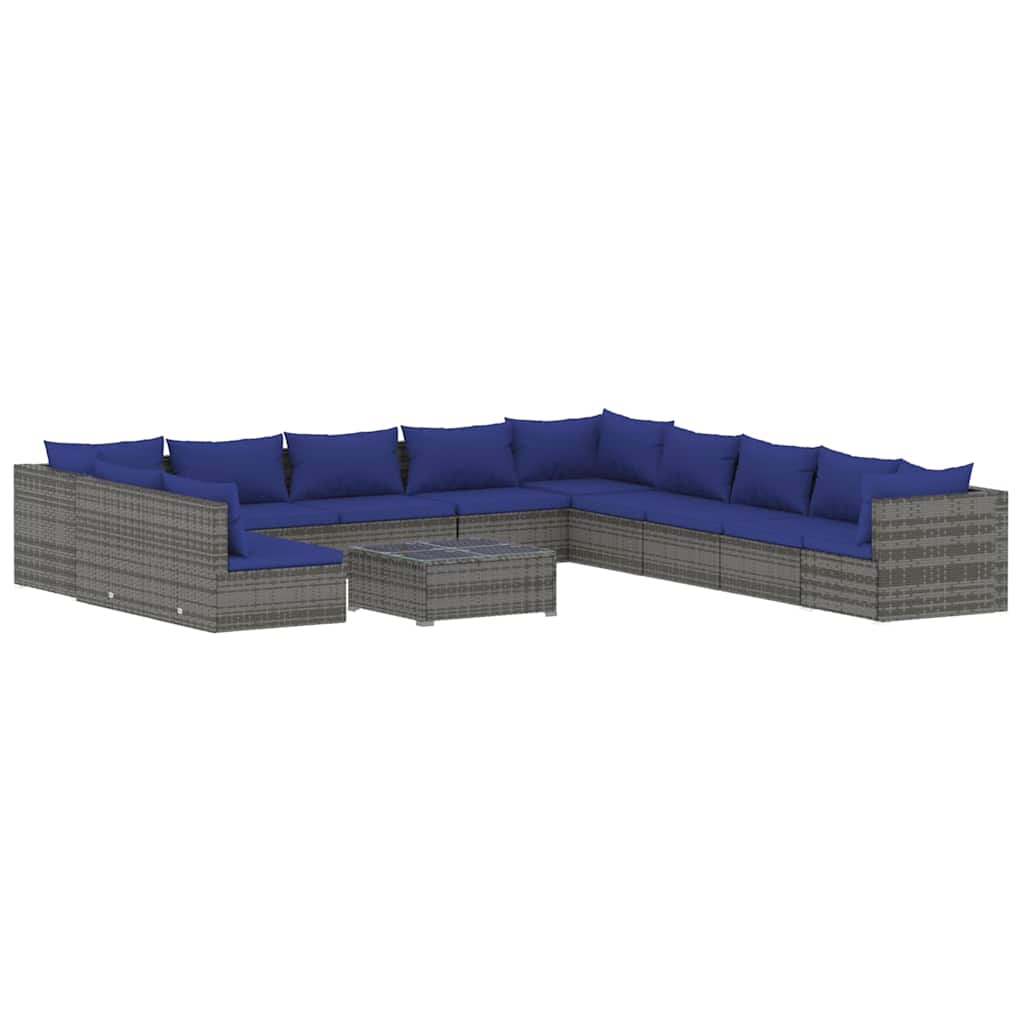 12 Piece Garden Lounge Set with Cushions Grey Poly Rattan