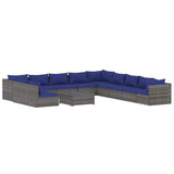 12 Piece Garden Lounge Set with Cushions Grey Poly Rattan - Front View