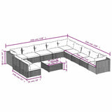 12 Piece Garden Lounge Set with Cushions Grey Poly Rattan - Rear View