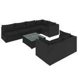 8 Piece Garden Lounge Set with Cushions Black Poly Rattan - Front View