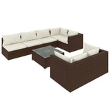 8 Piece Garden Lounge Set with Cushions Brown Poly Rattan - Front View