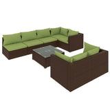 8 Piece Garden Lounge Set with Cushions Brown Poly Rattan - Front View