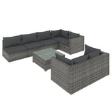 8 Piece Garden Lounge Set with Cushions Grey Poly Rattan - Front View