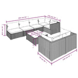 8 Piece Garden Lounge Set with Cushions Grey Poly Rattan - Rear View