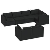 7 Piece Garden Lounge Set with Cushions Black Poly Rattan - Front View
