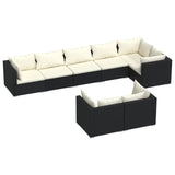 8 Piece Garden Lounge Set with Cushions Black Poly Rattan - Front View