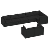8 Piece Garden Lounge Set with Cushions Black Poly Rattan - Front View
