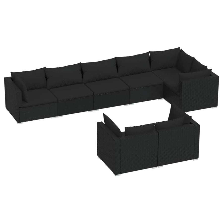 8 Piece Garden Lounge Set with Cushions Black Poly Rattan