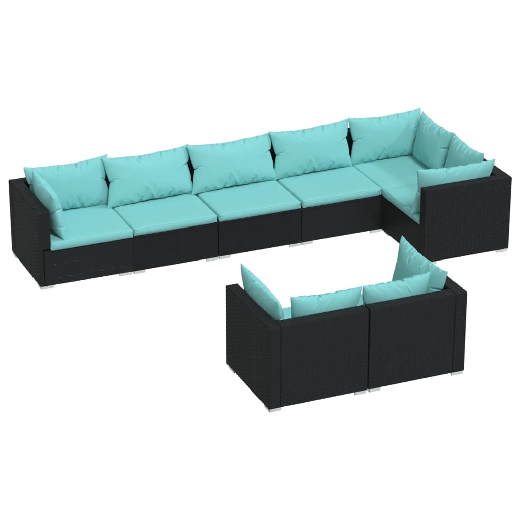 8 Piece Garden Lounge Set with Cushions Black Poly Rattan