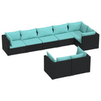 8 Piece Garden Lounge Set with Cushions Black Poly Rattan