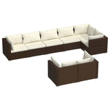 8 Piece Garden Lounge Set with Cushions Brown Poly Rattan - Front View