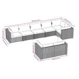 8 Piece Garden Lounge Set with Cushions Brown Poly Rattan - 45-Degree Angle