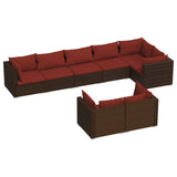 8 Piece Garden Lounge Set with Cushions Brown Poly Rattan - Front View