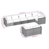 8 Piece Garden Lounge Set with Cushions Brown Poly Rattan - 45-Degree Angle