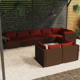 8 Piece Garden Lounge Set with Cushions Brown Poly Rattan