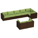8 Piece Garden Lounge Set with Cushions Brown Poly Rattan - Front View