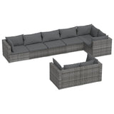 8 Piece Garden Lounge Set with Cushions Grey Poly Rattan - Front View